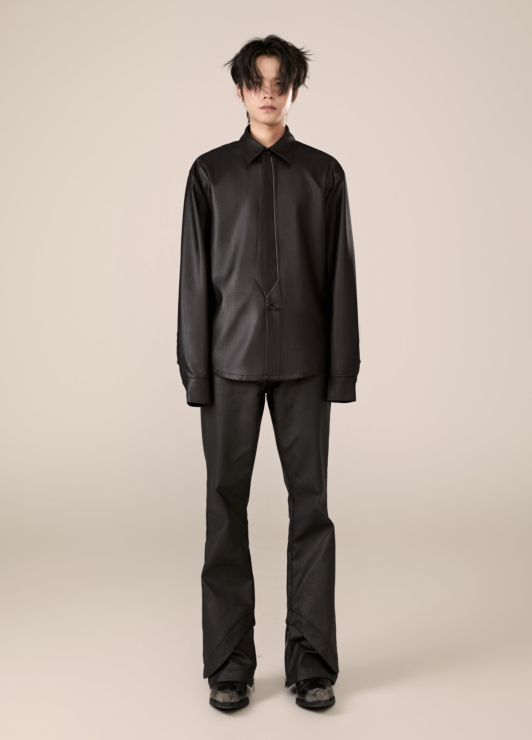 DP PARADIS 23AW Two-in-One Black Tie Shirt