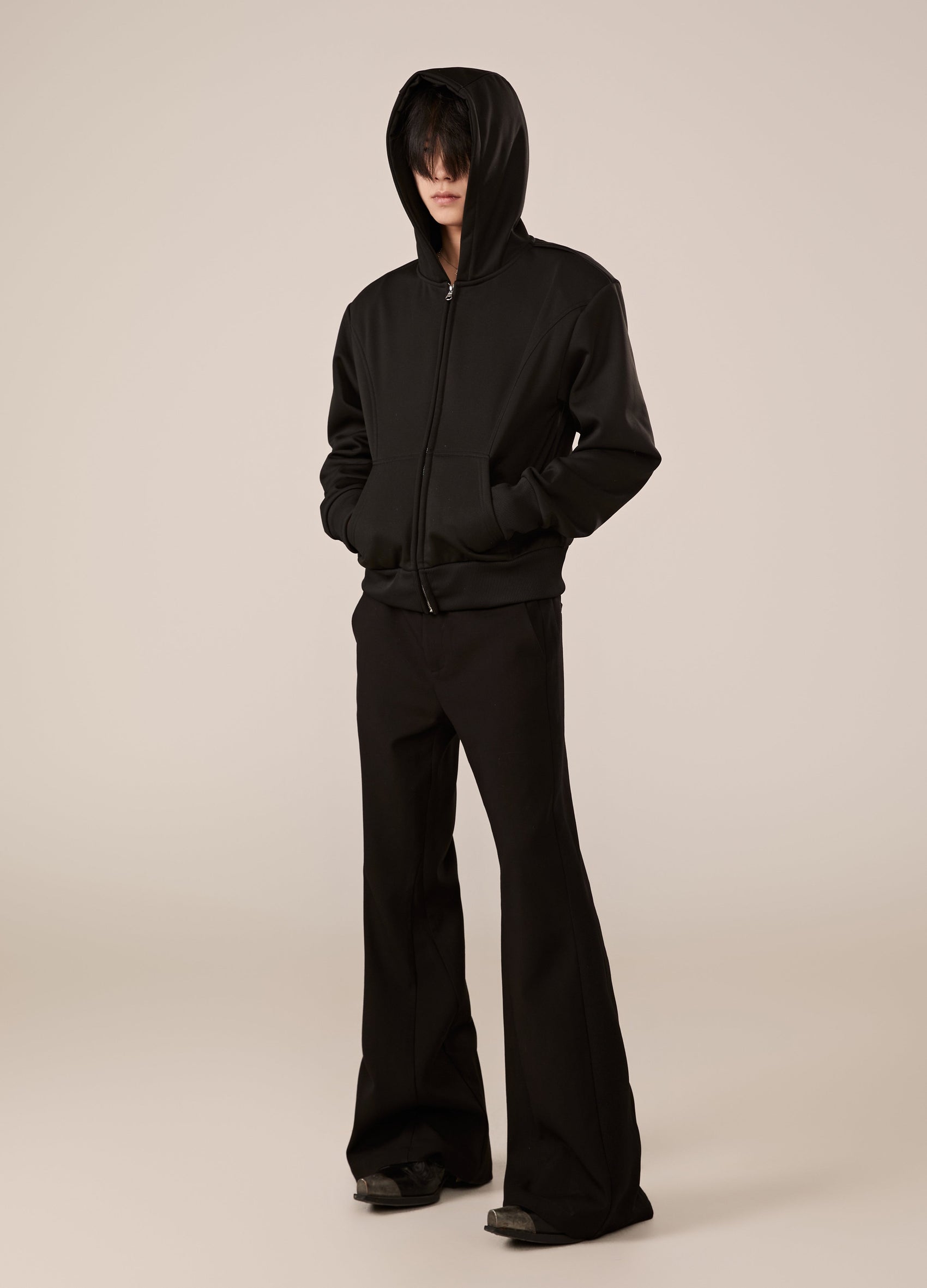DP PARADIS 23AW Shoulder Pad Velvet Zipper Hoodie