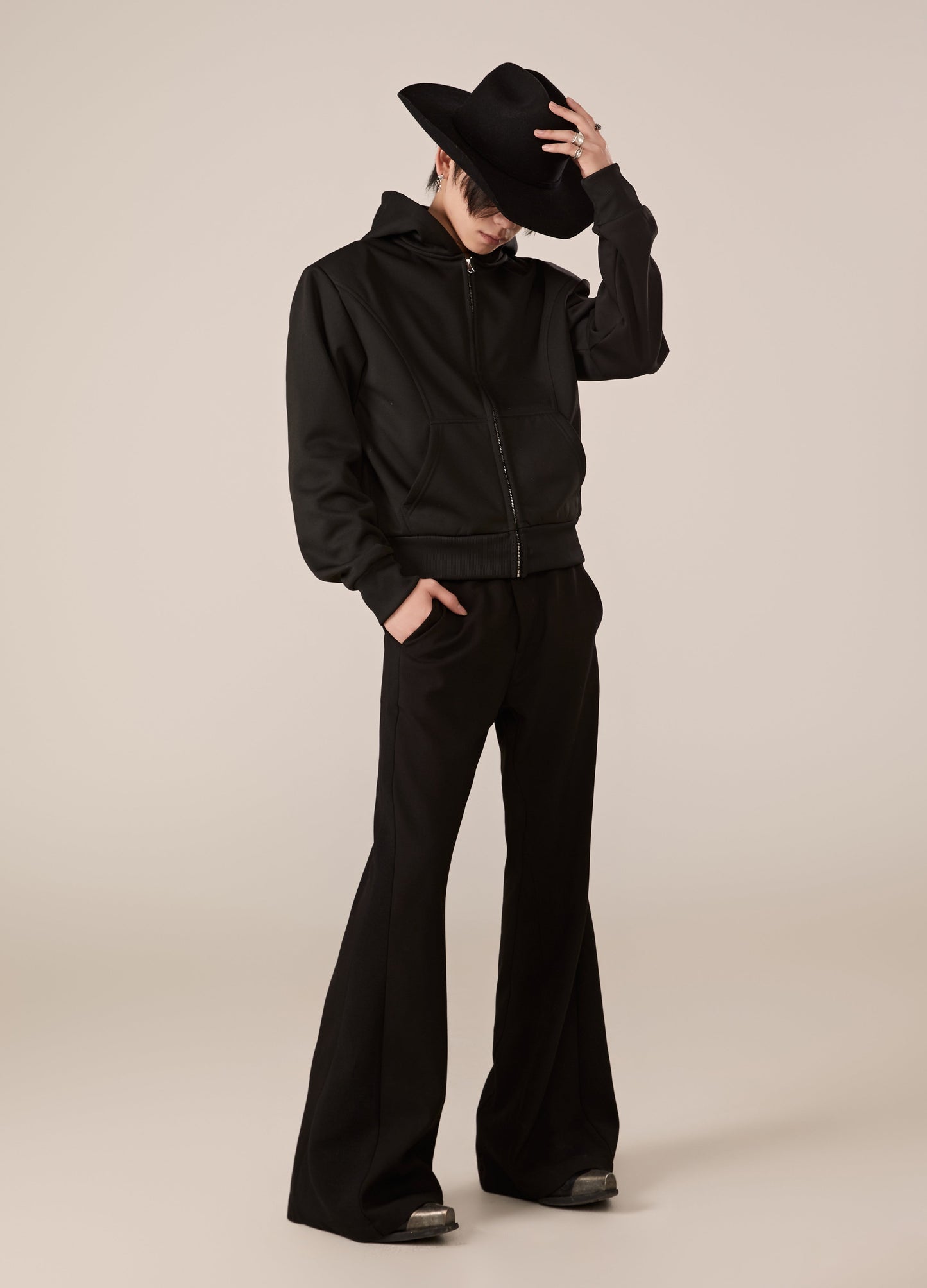 DP PARADIS 23AW Shoulder Pad Velvet Zipper Hoodie